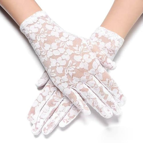 NUTENZA Frauen kurze weibliche Party Sonnenschutzhandschuhe Braut Spitzenhandschuhe aushöhlen Fäustlinge UV-Schutzhandschuhe-weiß