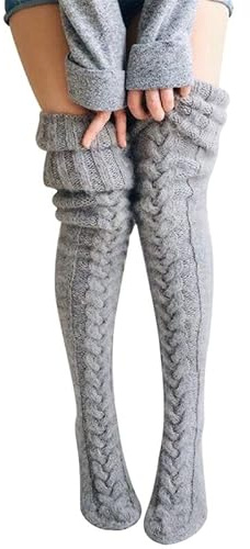 Litthing Calzini Alti da Donna in Maglia Coscia Calze Lunghe Termici Soffici Lavorati Scaldamuscoli Invernali Calzino Caldi per Tinta Unita Sopra Il Ginocchio