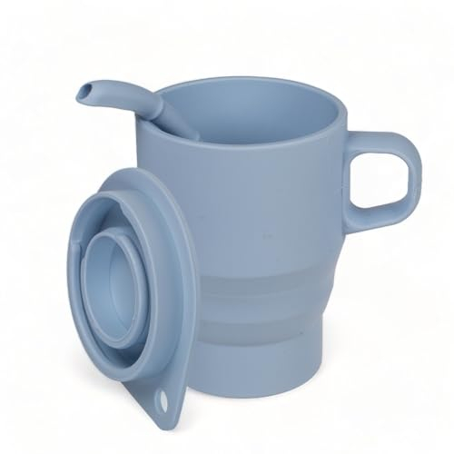 MIJOMA Taza de viaje de silicona extensible con tapa y pajita, taza de café de viaje plegable, taza de café de silicona reutilizable, calidad alimentaria, 150-280 ml, aprox. 10 x 10 cm (azul claro)