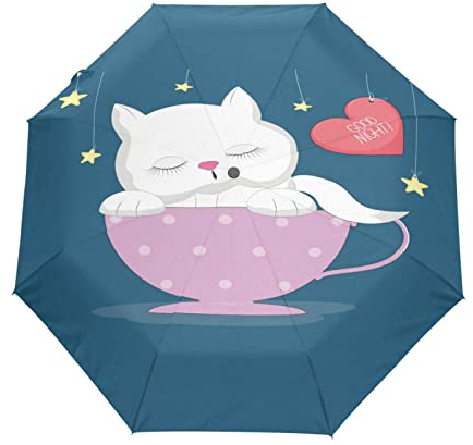 KAAVIYO Love Cat Stars Bowl Automatic Umbrella Windproof Foldable Umbrells Auto Open Close for Girls Boys Women