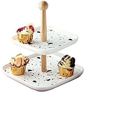 LUCBEI Kuchenständer ServierStänder 2-lagiger Keramikkuchenstand Square Desserttisch Abnehmbarer Cupcake-Display-Stand-kreatives Hochzeits-Party-Gebäck-Servierfach Tortenständer (Color : B)