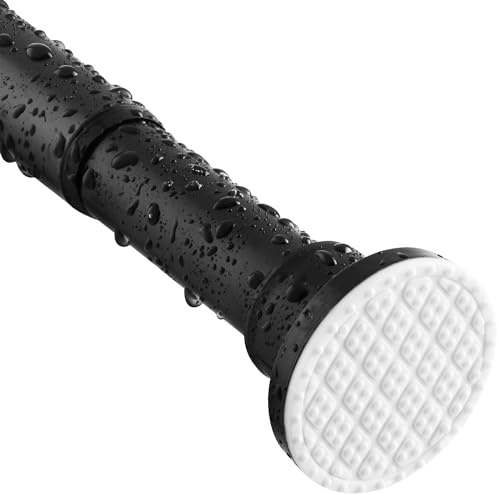Tiemlet Tringle à rideau de douche télescopique de 70 à 255cm - Extensible - Sans perçage - Noir - En acier inoxydable - Barre télescopique à pince - Pour fenêtre de salle de bain