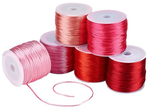 PandaHall 180 Yard Rosa Rattail-Satinschnur 1 mm Nylonschnur Armbandschnur Chinesische Knotenschnur Für Valentinstag Freundschaftsarmband Halskette Makramee-Besatz Traumfänger Zopfhaar