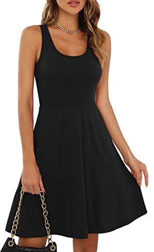 Missufe Vestido de verano para mujer, minivestido rockabilly, vestido de patinadora, vestido corto sin mangas