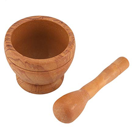 Juego de Mortero y Maja, Molinillo Manual de Ajo de Plástico, Mortero Cocina con 11 cm de Diámetro y 9 cm de Altura Para Machacar y Triturar Especias, Cuenco Para Moler Especias(Veta de La Madera)