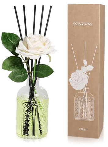 Jasmine-diffusor med 5 svarta fiberpinnar, konstgjorda blomblad, 200 ml, doftspridare för hem, badrum, hållbar, upp till 50 dagar