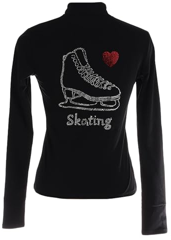 Youthful flying Eiskunstlauf Jacke Damen Eislauf Trainings Tops mit Kristalldiamant Frauen Strasssteinen Professionelles Training Warm Jacke(Size:L,Color:Schwarz-Dick)
