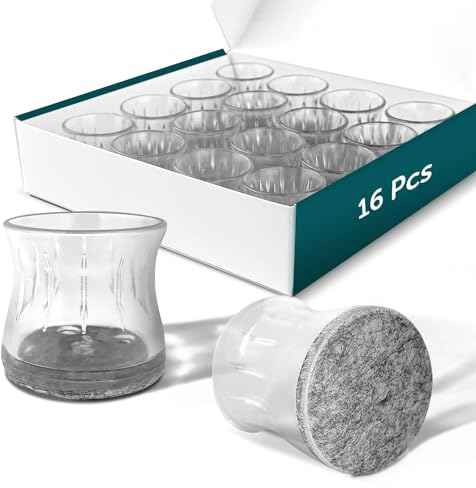 shinfly Stuhlbeinkappen 16 Stück, Schutzkappen für Stuhlbeine (Ø25-30mm) mit Filz, Klare Stuhlbeinschoner, Bodenschoner für Stühle, Metallstühle für Verschleißfeste, Gleitet Reibungslos【Groß】