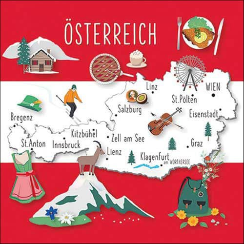 20 Servietten Städte & Länder Östereich´s schönste Seiten als Tischdeko. Papierservietten mit Motiv. Auch für Decoupage und Serviettentechnik 33x33cm