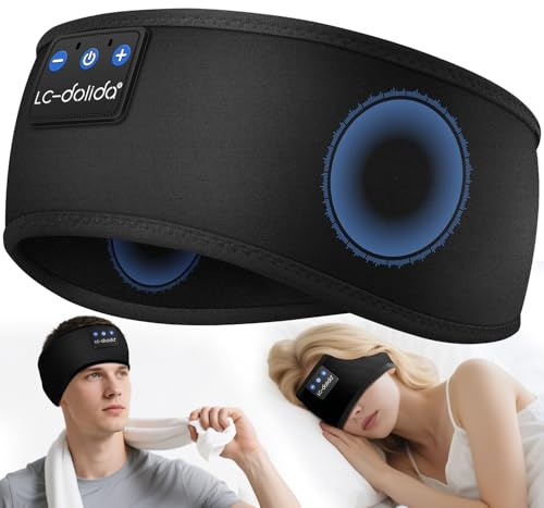 LC-dolida Schlafkopfhörer Bluetooth Stirnband Sport-Kopfhörer 15h Akku | Weiches 4D-Gewebe,Beeindruckendem Klang,Komfort,tragbar für Reisen/Meditation/Yoga, tolles Unisex-Geschenk