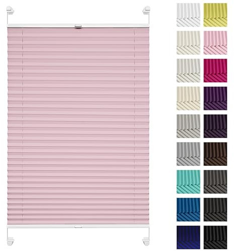 Rettika Plissee ohne Bohren, Plissee klemmfix, Puderrosa, Breite: 35 cm, Höhe: 120 cm, Fensterrollo Sonnenschutz, Plisseerollo innen, Rollo für Fenster ohne Bohren
