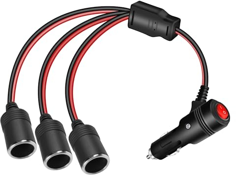 GELRHONR 1 à 3 Prise Allume Cigare Câble D'extension, Rallonge Allume Cigare 3 Prises avec interrupteur, DC 12V 24V Adaptateur Répartiteur Mâle vers Femelle avec fusible 15A, pour Moto & Bateau-30cm