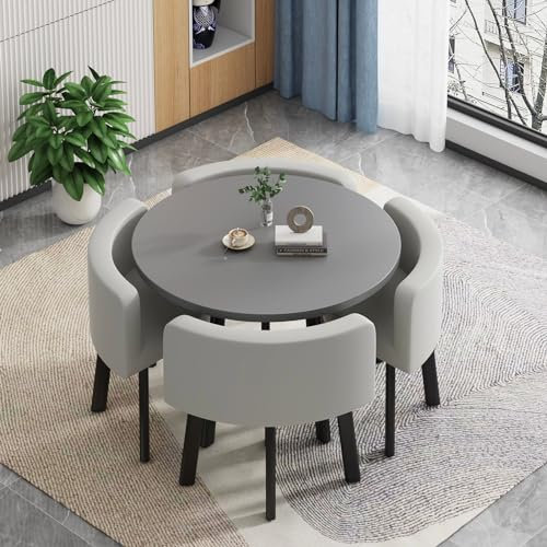 HARELA Rund Esstisch mit 4 Stühlen, Moderner Konferenztisch und 4 Stühle-Set, Tisch- und Stuhl Kombination, Geeignet Für Esszimmer, Wohnzimmer, Empfangsraum, 80cm(Light Gray)