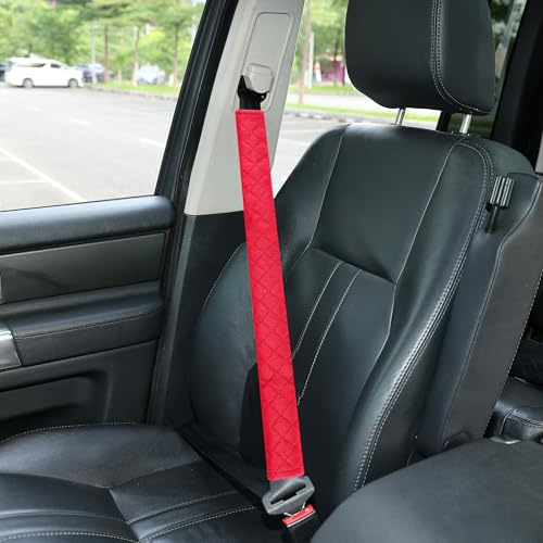 Amooca Soft Automotive Seat Belt Cover Seatbelt Shoulder Pad Neck Protector Cushions Universal Fit SUV Trucks Backpack Red Extra Long 25.6in | 25.6in Extra Long Red, Universal Fit Cushions, Machine Washable, Shoulder Pad for Backpack Straps