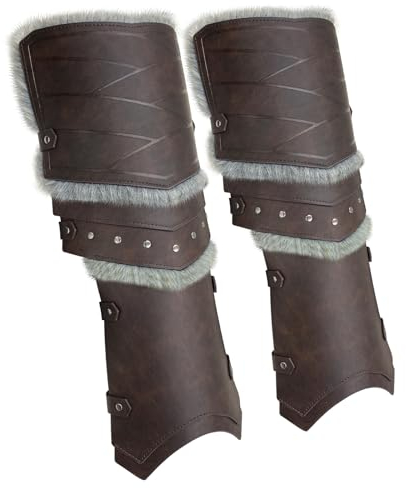 MDFCZXP Steampunk Half Chaps Gamasche Nubukleder Schnalle Riemen Mittelalter LARP Stiefel Schuhüberzug,Braun,48cm