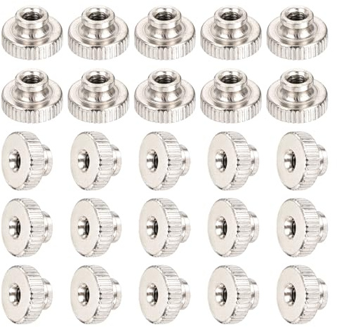 sourcing map Rändelmuttern, 25 Stück, M3 x 0,5 mm, runde Eisenknöpfe für 3D-Drucker-Teile, silberfarben