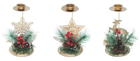 Fdit 3 Stück Kerzenhalter, Metall-Kerzenhalter, Weihnachtsdekoration, Kerzenständer, Vintage-Kerzenhalter aus Eisen, Stark Belastbar, mit Tannenzapfen für Kamin, Party, Essen,