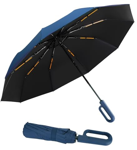 Cooloutdoors Paraguas resistente a las inclemencias del tiempo para lluvia, 10 ballenas, protección UV al aire libre, paraguas plegable, apertura automática, con mosquetón, para hombres y mujeres