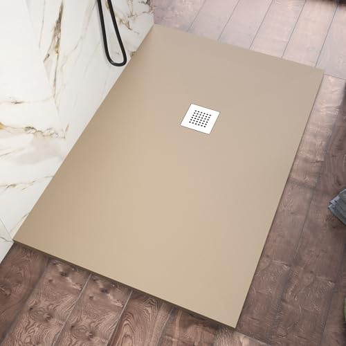 Piatto Doccia 80x140 cm Marmoresina Beige-Grigio Effetto Pietra Ultraslim Antiscivolo