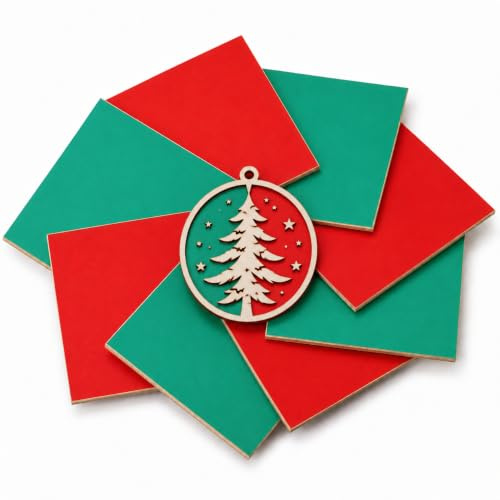 Creatorally Couleur Contreplaqué 3mm, Bois de Tilleul pour Gravure Laser 30x30 cm 8 Pièces, Coloré Contre Plaque pour Gravure et Découpe CNC, Plaque de Bois pour Bricolage, Pyrogravure (Rouge et Vert)