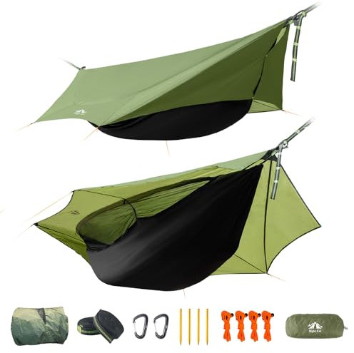 Night Cat Hängematte Zelt 1 Person: Leichte Tragbar Hängematte Mit Moskitonetz und Tarp wasserdichte Wandern Camping im Garten Hinterhof Wilde