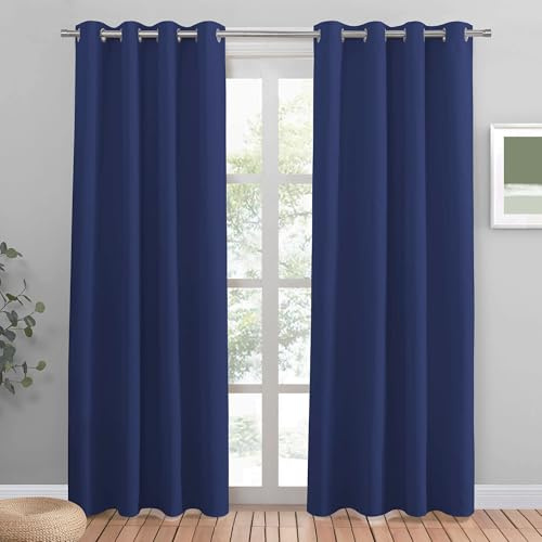 PONY DANCE Blackout Curtains for Bedroom, Blue, 2 Panels, 46 x 84 Inch | Eyelet Thermal Insulated 84 Inch Long Curtains for Living Room, Room Darkening, Energy Saving, Privacy, Super Soft Drapes