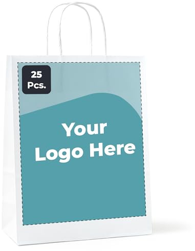 Cimpress borse di carta personalizzate con manici, Borse di personalizzate con logo, 22 × 30 cm, Stampa grande, Borsa di carta personalizzabile per negozi, fiere, boutique e regali, confezione da 25
