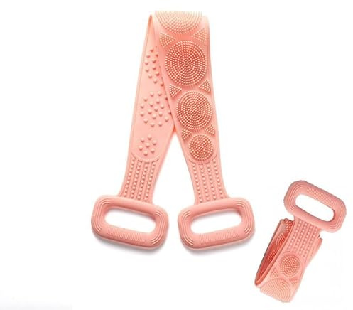 RQzaufania Rückenschrubber Körperbürste, Silikon Duschbürste für Frauen und Männer, 64 cm Doppelseitiger Rückenpeeling Waschgurt, Langlebig und Leicht zu Reinigen (Rosa)
