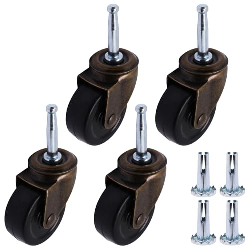 SWZHAI 2 Inch Swivel Casters Set of 4, M8 Grip Neck Stem Caster Wheels, Heavy Duty Antique Brass Caster with Rubber Wheel for Furniture Sofa Chair Cabinet
