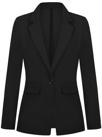 Kyzoeyou Womens Blazer Suit One Button Blazers Suit Notched Lapel Jacket Formal Elegant (B-Black S)