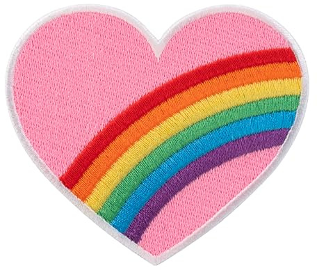 Urbanski Patch Rosa Herz mit Regenbogen zum Aufbügeln 7 x 8 cm | Aufnäher Applikation Bügelbild