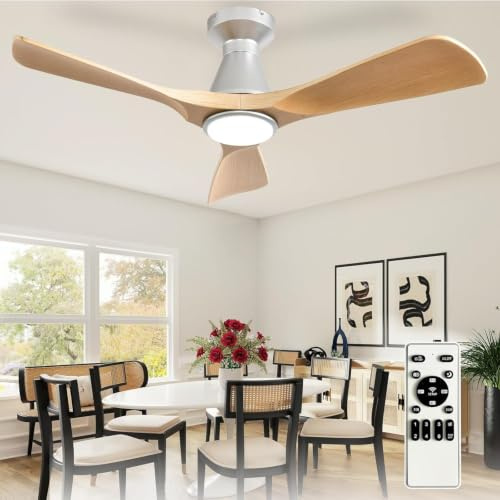 Depuley Ventiladores de techo de 42 pulgadas con luz: Ventilador de techo empotrado de 3 aspas con acabado granulado para cocina - Ventilador exterior regulable con control mediante aplicación móvil