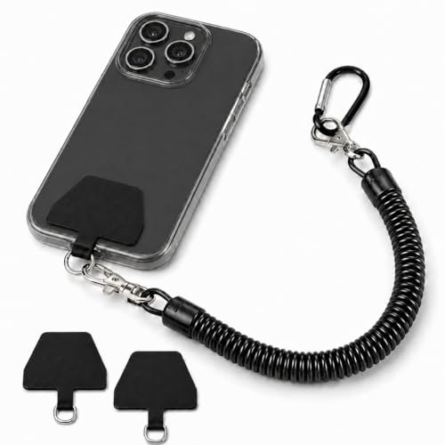 kwinfei Phone Lanyard with Anti-Lost Elastic Tether Strap and Patch, Wrist or Belt Loop Holder for Smartphones with Full Coverage Case, Secure Drop Protection for Outdoor Travel Black