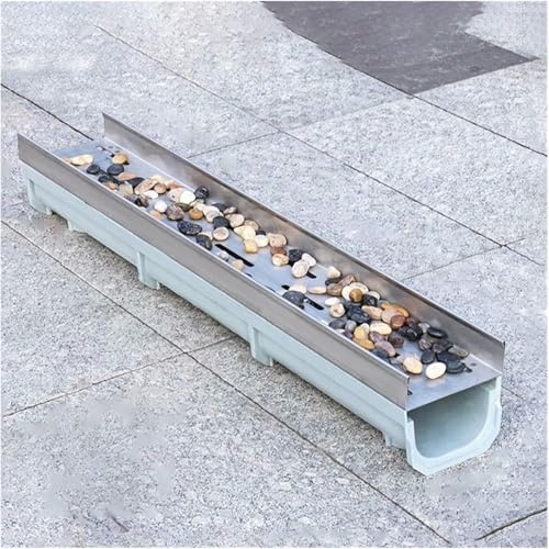 Kit de desagüe de ducha lineal de acero inoxidable, drenaje rectangular con rejilla, sistema de drenaje duradero para exteriores e interiores para calzadas, patios y duchas (100 x 16 x 30 cm)