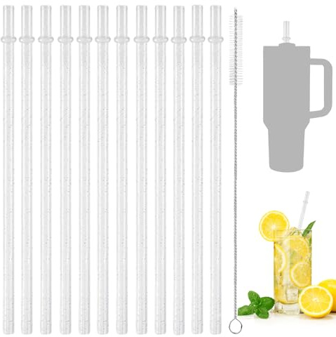 12 Piezas Pajita Transparente Reutilizable,31.5cm Pajitas Transparentes con Cepillo de Limpieza,Pajitas de Plástico Transparente Reutilizables,Pajitas Reutilizables Largas,para Tazas de 40 oz