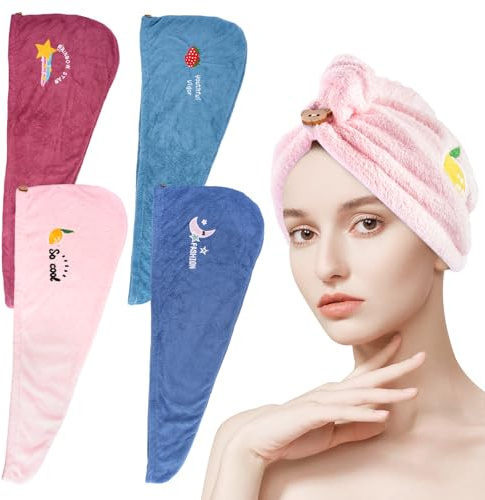 Fyrdm 4 Stück Mikrofaser Handtuch Haare Haarturban,65×25cm | Set Haarturban Kopfhandtuch Aus Mikrofaser,Set Haarturbans Kopfhandtuch Aus Mikrofasers für Haushalte,Friseursalons
