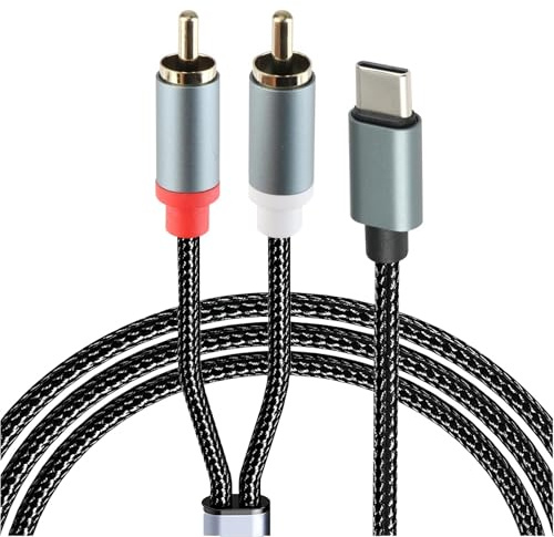 JCSJK 1M Câble 2RCA USB C, Type C vers RCA Auxiliaire Voiture Audio Stéréo | Compatible avec iPhone 17 16 15 Pro Max iPad Huawei Samsung Galaxy Xiaomi Amplificateur Home Cinéma HDTV Projecteur