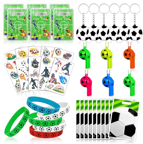 Fußball Party Mitgebsel Kindergeburtstag, Fußball Flipperspiel, Sticker, Schlüsselanhänger, Armband, Trillerpfeife, Partei Geschenk Taschen, Fussball Deko Geburtstag Kinder Jungen Mädchen（44 Stück）
