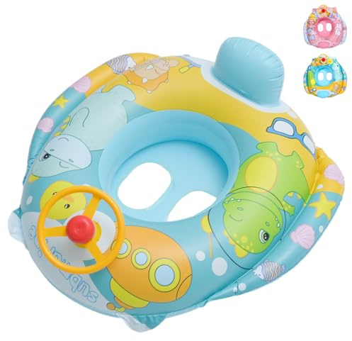 HUANYO Kids Swim Ring with Safety Lock & Anti-Slip Handles - Inflatable Pool Float for Children 2-6 Years, Bright Color Baby Swimming Ring for Beach, Pool, Bathtub, Fun Water Toy Accessories (Blue)
