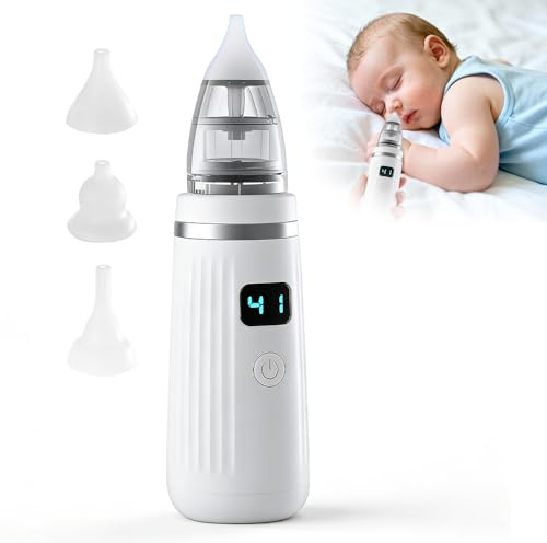 Wxeadu Nasensauger Baby Elektrisch, Wiederaufladbar Baby Nasensauger mit 5 Saugstufen & 3 Silikonspitzen, Geräuscharm Elektrischer Nasensauger Baby, Anti-Rückfluss Nasal Aspirator Baby mit LCD-Display