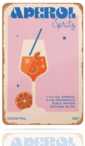 Metal Sign - ShiningUU Vintage Cocktail Wall Art with “Aperol Spritz” 30x20cm | Bar Decor for Home, Garden, Pub & Restaurant