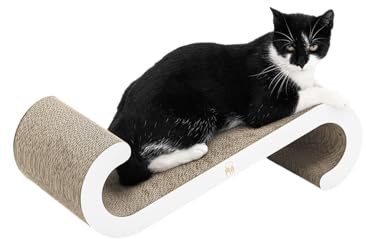 Petrebels Kratzpappe Bella 60, Katzen Kratzbrett aus sehr stabilem Karton, Kratzkarton 60 x 28 x 18 cm, Farbe Weiß