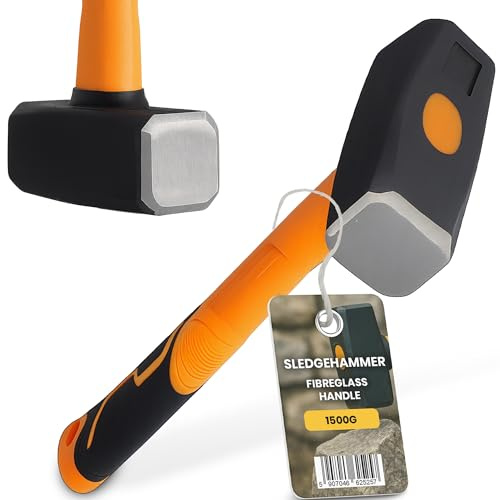 Instalguru Fäustel Schlosserhammer 1500 g Hammer Vorschlaghammer Stemmhammer Schlosserhammer Abbruchhammer Komfortabler Fiberglasstiel Stahlkopf Mauerwerk Baustellen