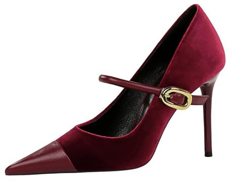 Genérico Elegantes Tacones Altos con Punta Puntiaguda y Stiletto de 10 cm Zapatos de Mujer Sexy con Correa en el Tobillo para Fiestas y Bodas-Numeric_37