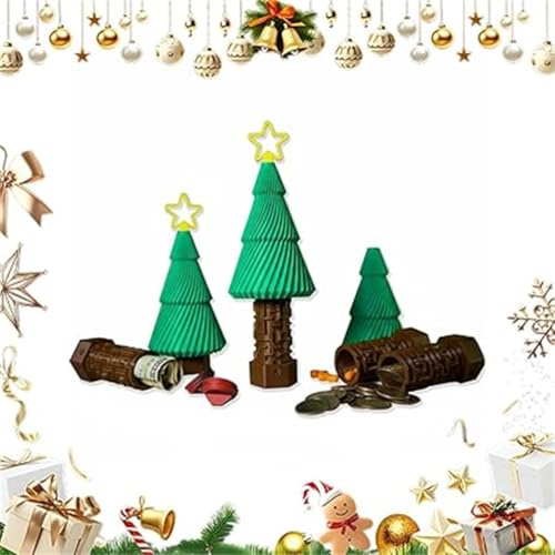 Christmas Tree Money Puzzle Box for Cash & Gift – Creative Christmas Surprise Puzzle Gift Box, Personalized Money Gifts Box Puzzle Box, Hidden Compartment, Fun Money-Holder (3 Pcs)