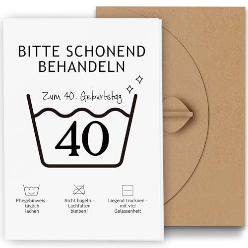 40. Geburtstag Karte – Lustige Geburtstagskarte „Bitte schonend behandeln“ zum 40. Geburtstag, Klappkarte mit Umschlag