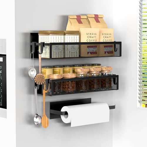 Averrex 2 Pack Magnetic Spice Rack Organiser and Towel Holder for Fridge