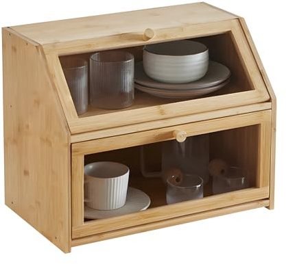 THCTYRP Brotkasten de Madera Grande, 3 Niveles Diseño Escalera | Estante de almacenamiento para vajilla, especias y accesorios de cocina, a prueba de polvo, ahorro de espacio
