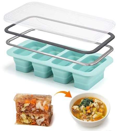 Silicone Soup Freezer Moulds with Lid, BPA-Free Soup Freezer Containers | Easy Release Ice Cube Trays Silicone for Storing Broth, Leftovers, Rice, Sauce and More(four lattice)