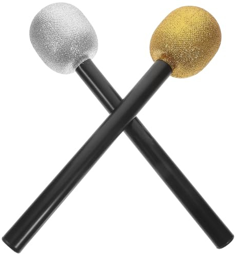 Veemoon Lot de 4 Faux Microphones Jouets en Plastique Argenté et Doré Paillettes, Accessoires de Cosplay pour Fête, Micro pour Garçon et Filles, Décoration pour Soirées Karaoké